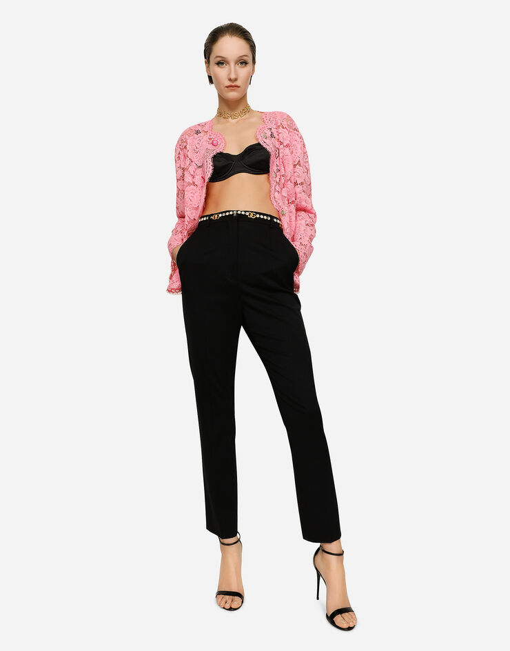 Dolce & Gabbana Chaqueta de encaje con botonadura sencilla Rosa F29TUTGDBLJ
