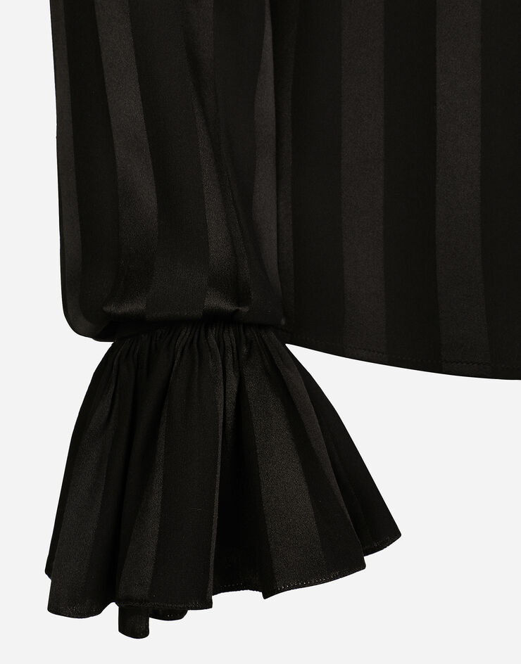 Dolce & Gabbana Silk jacquard shirt with pleated cuffs and collar Black F5S26TFJ1HS