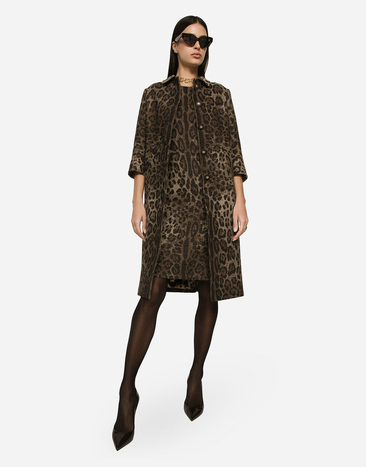 Dolce&Gabbana Vestido midi en jacquard de lana con motivo de leopardo Multicolor F6DBDTFJ3D9