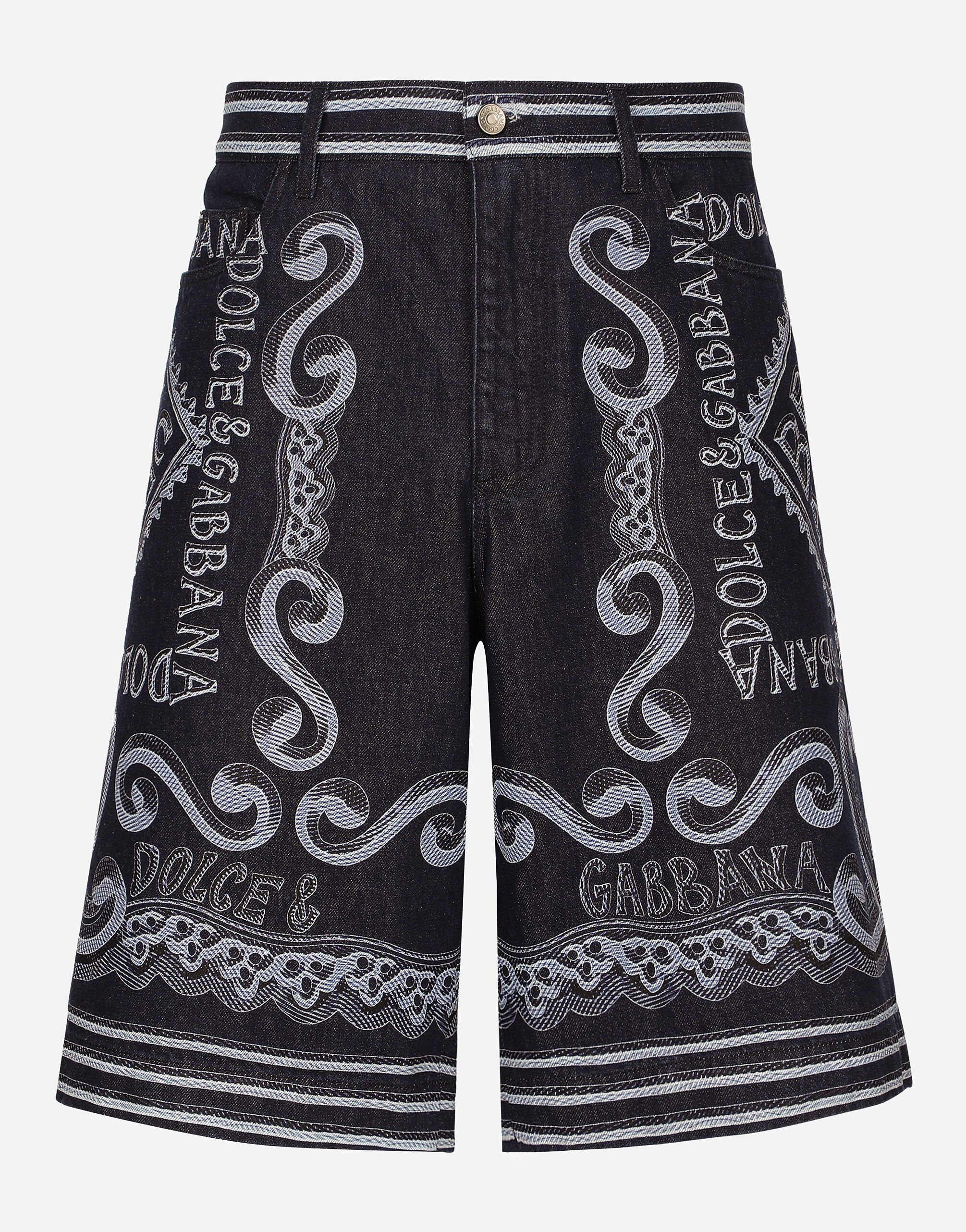 Dolce & Gabbana Bermuda jeans denim blu stampa Marina Multicolore G5LI1DG8KP6