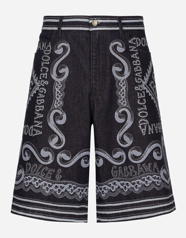 Dolce & Gabbana Bermuda jeans denim blu stampa Marina Multicolore G5LY0DG8LA5