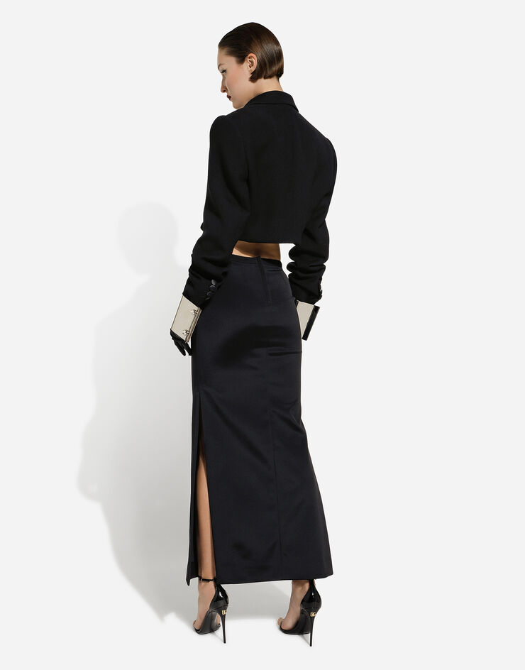 Dolce&Gabbana Cady calf-length skirt with slits Black F4CLXTFURLE