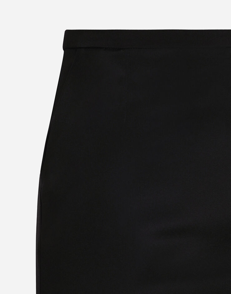 Dolce&Gabbana Cady calf-length skirt with slits Black F4CLXTFURLE