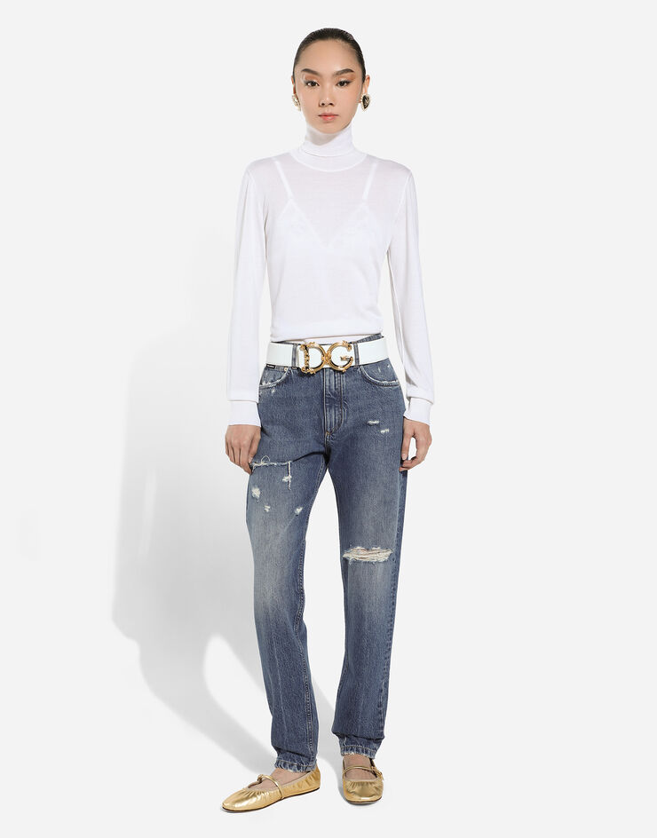 Dolce & Gabbana Pull à col montant en cachemire et soie Blanc FXW13TJFMEW