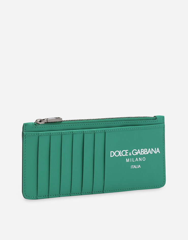 Dolce&Gabbana Porte-cartes vertical en cuir de veau avec logo Vert BP2172AN244