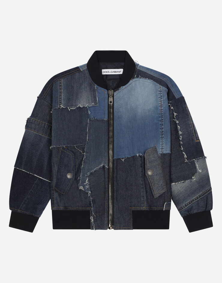 Dolce & Gabbana Blue patchwork denim bomber jacket Multicolor L42B49G7H6O