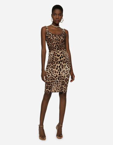 Dolce & Gabbana Leopard-print cady corset-style midi dress Multicolor F63D4TFSADD