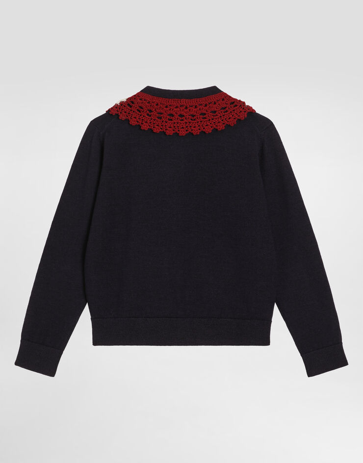 Dolce & Gabbana Wool cardigan with embroidered crochet collar Blue L5KWM9JDVBF
