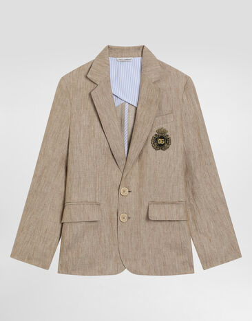 Dolce & Gabbana Single-breasted twill jacket with patch Beige L41E97FU4L0