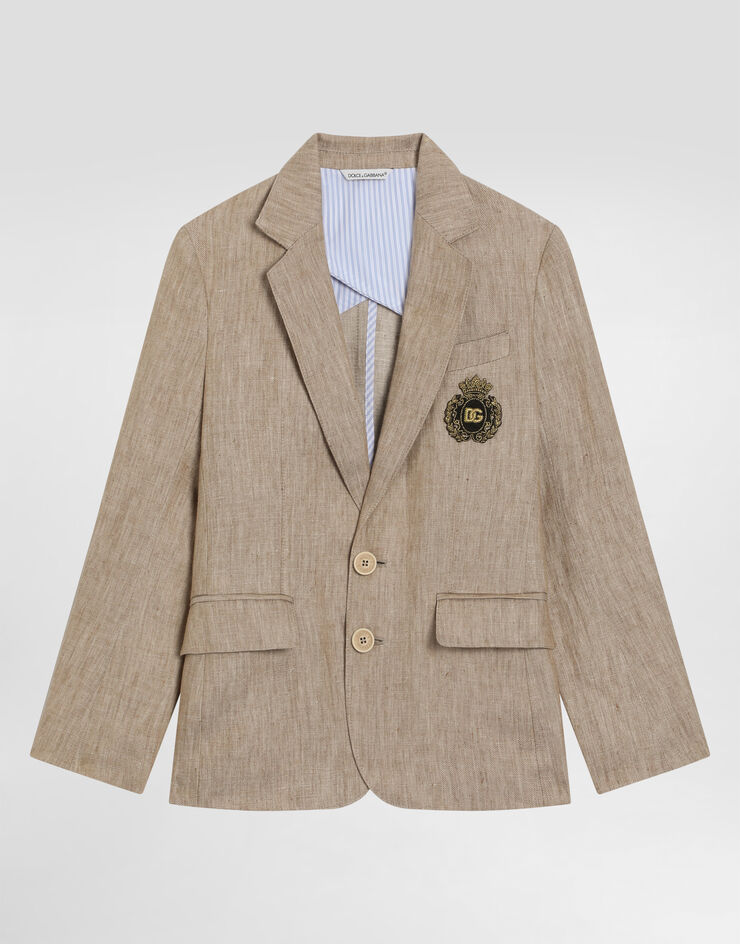 Dolce & Gabbana Single-breasted twill jacket with patch Beige L41E97FU4L0