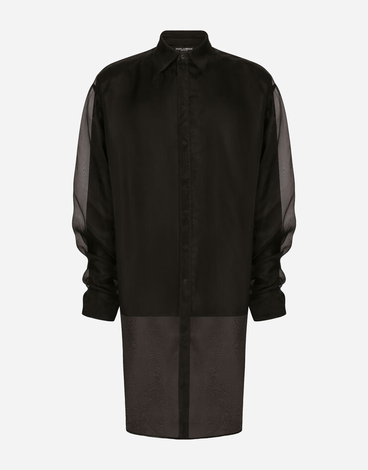 Dolce&Gabbana Double oversize shirt in silk satin and organza Black G5LG2TGH053
