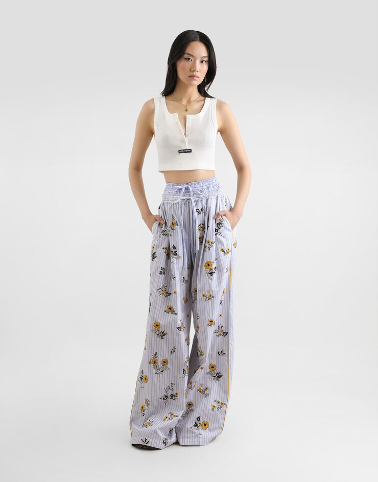 Dolce & Gabbana Poplin trousers with thread floral embroidery and rhinestones Dolce & Gabbana Poplin trousers with thread floral embroidery and rhinestones Multicolor FTDJEZGDDR9