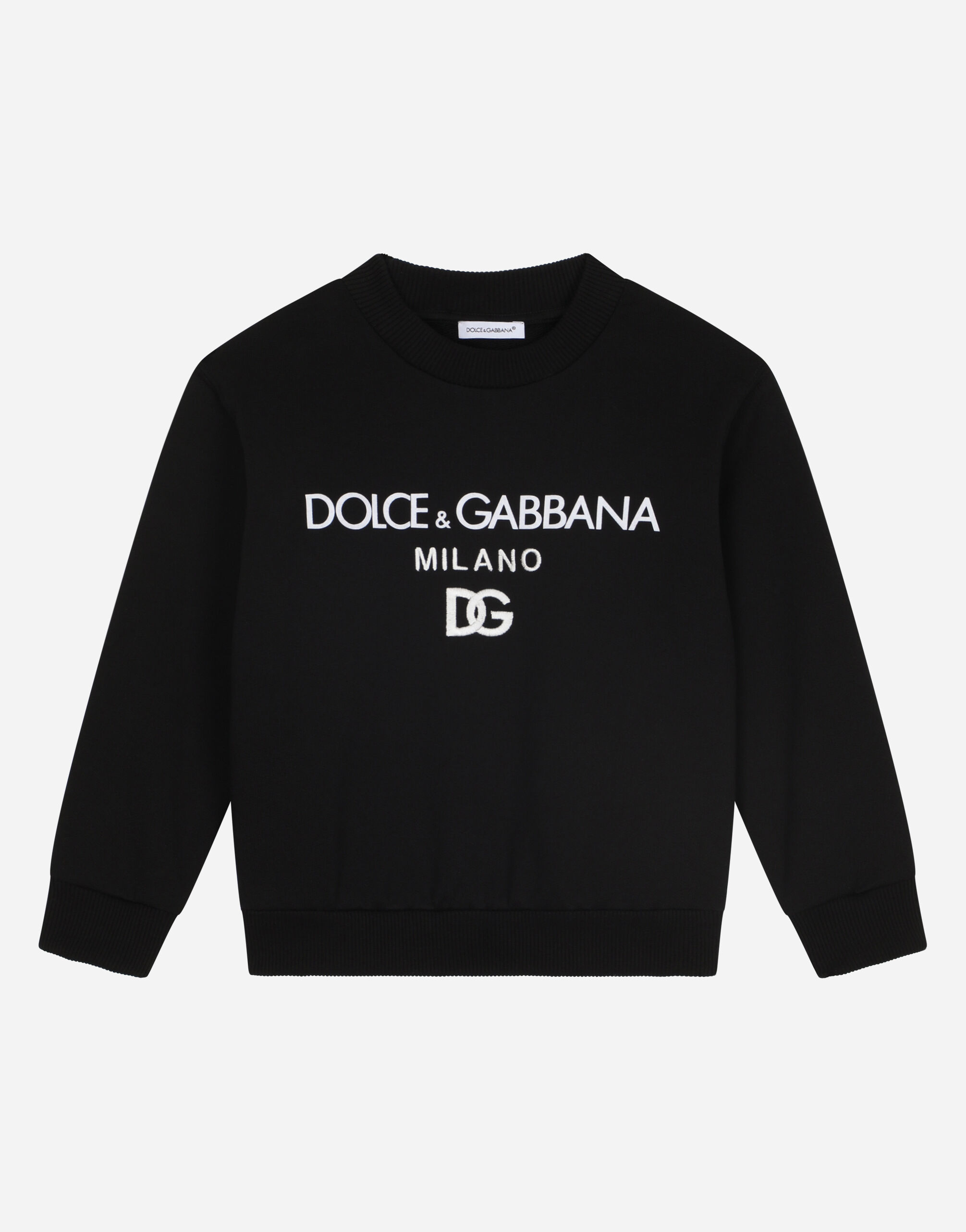 Felpa girocollo in jersey con ricamo DG Milano in Black da Bambino Dolce Gabbana