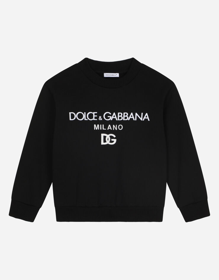 Dolce & Gabbana Felpa girocollo in jersey con ricamo DG Milano Black L4JWDOG7E5R