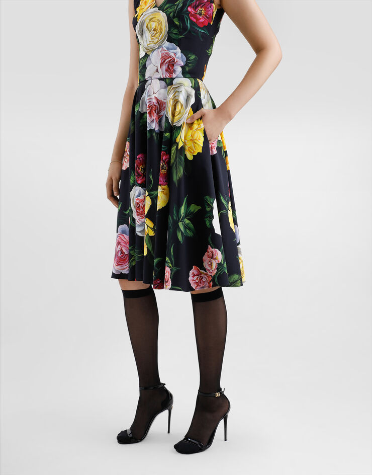 Dolce & Gabbana Peony and rose-print cady calf-length dress with circle skirt Print F6TLCTFSRPH