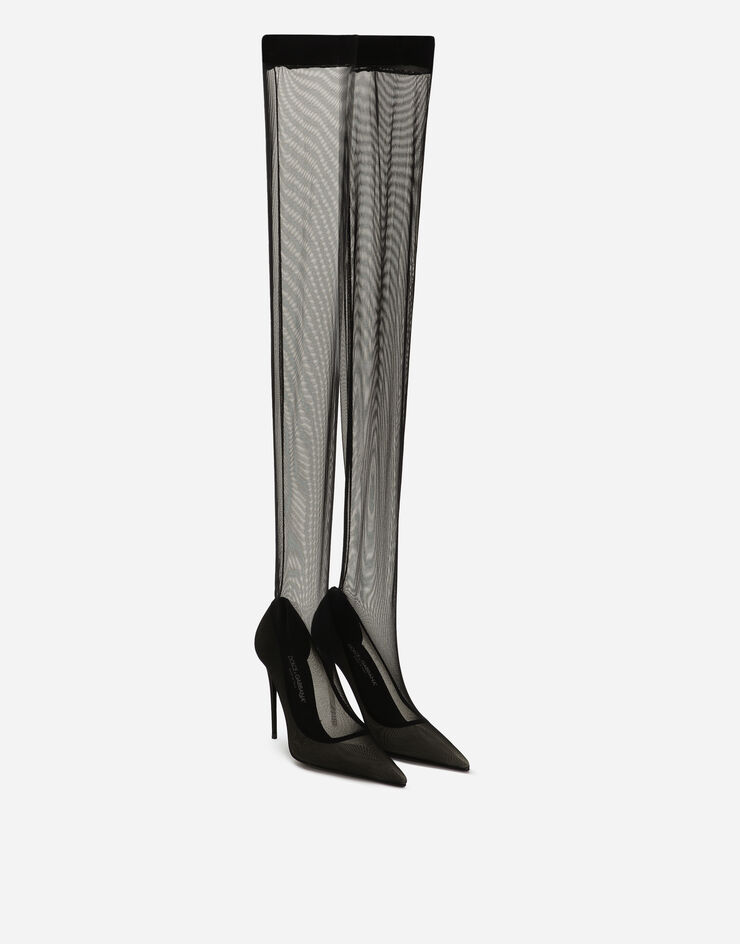 Dolce & Gabbana KIM DOLCE&GABBANA Stretch tulle thigh-high boots Black CU0973AL786