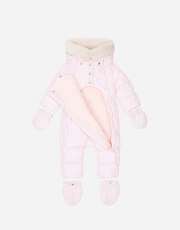 Dolce&Gabbana Padded quilted nylon snowsuit with all-over logo print Pink L1JO6JISMFZ