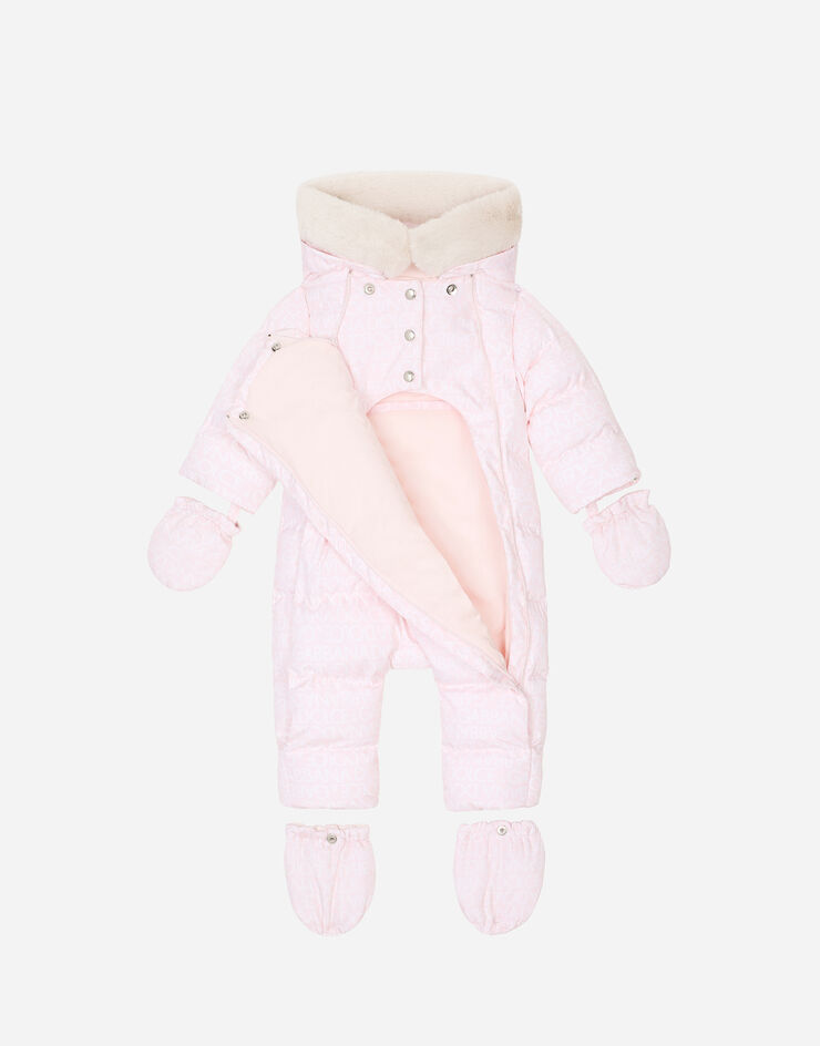 DolceGabbanaSpa Padded quilted nylon snowsuit with all-over logo print Pink L1JO6JISMFZ
