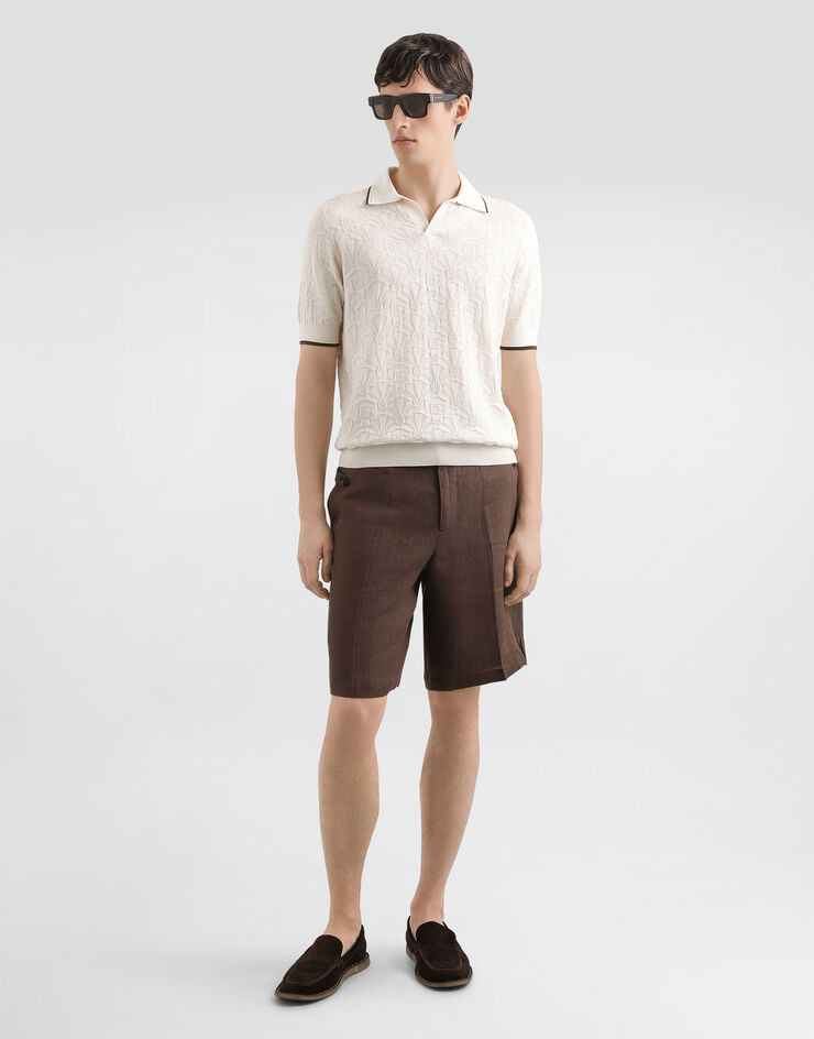 Dolce & Gabbana Silk polo shirt with allover logo White GXZ78TJBSM2