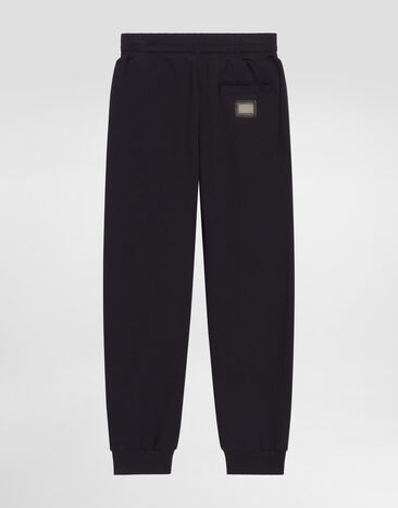 Dolce & Gabbana Fleece trousers with logo plate Blue L4JPT0G7P1V