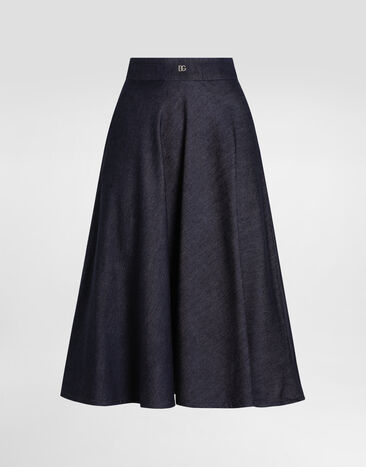 Dolce & Gabbana Denim calf-length circle skirt with DG logo pin Multicolor F9S20DG8ML9