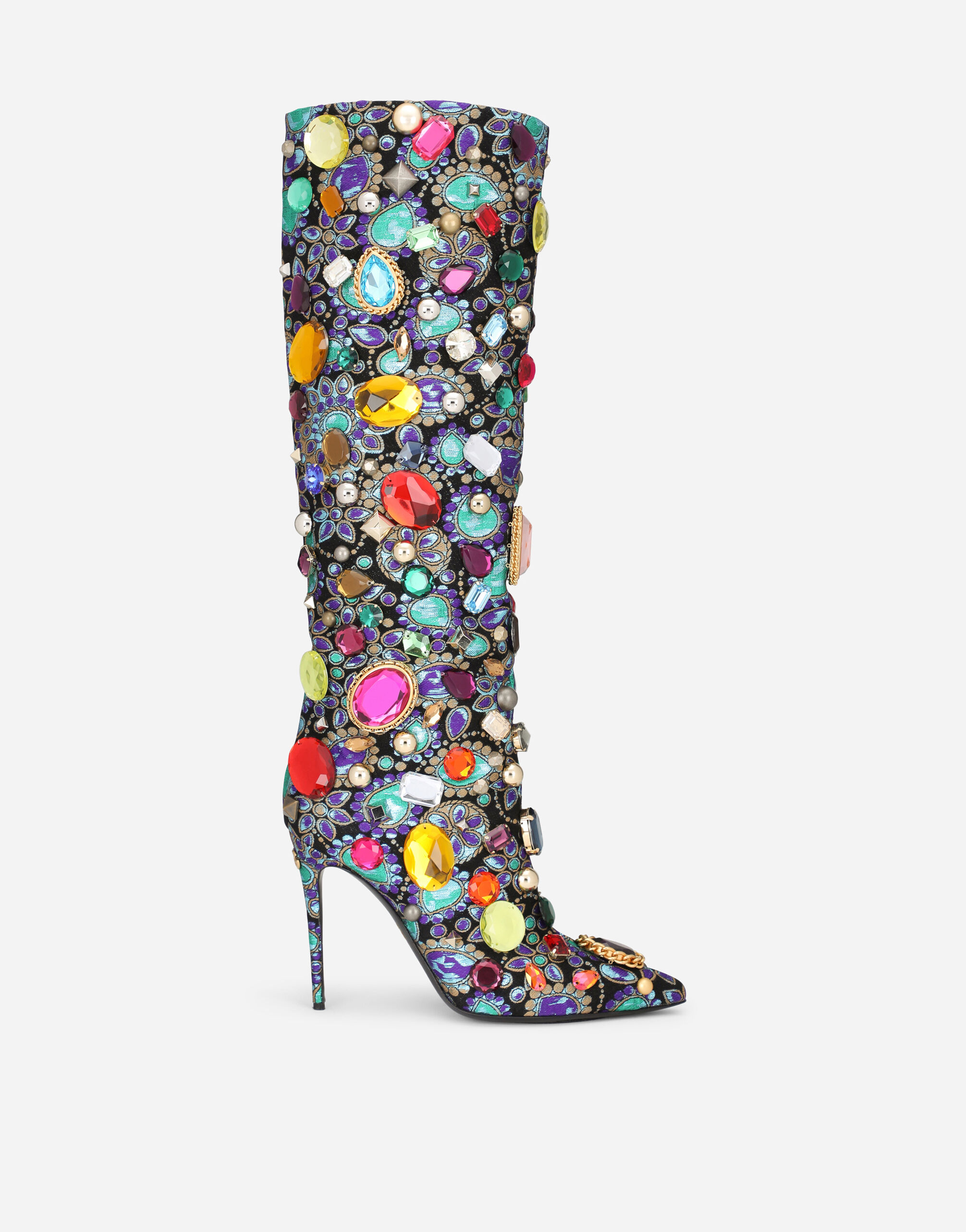 Embroidered lurex jacquard boots in Multicolor for Women