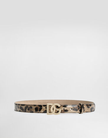 Dolce & Gabbana  Leopard-print glossy calfskin belt with DG logo Animal Print BE1447AM568
