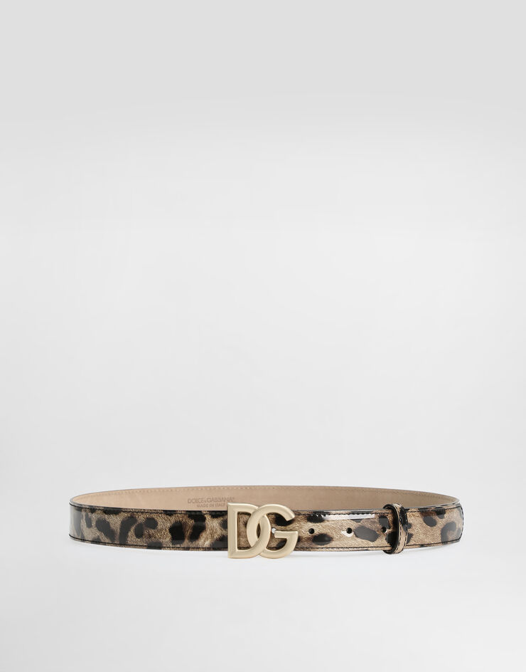 Dolce & Gabbana  Cinturón en piel de becerro brillante con estampado de leopardo con logotipo DG Estampado Animalier BE1447AM568