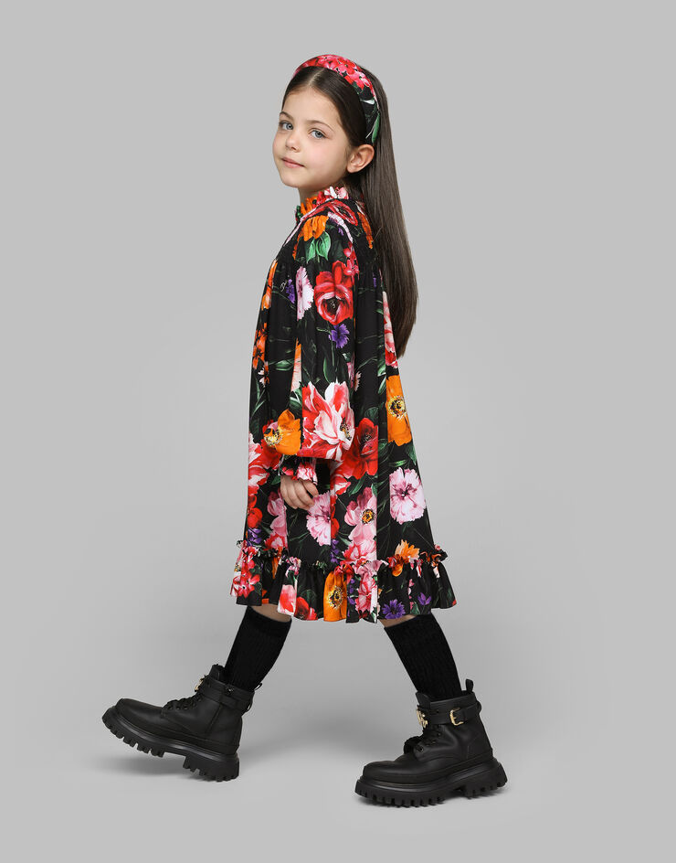 Dolce & Gabbana فستان فييلا بطبعة زهور على خلفية سوداء مطبعة L53DX7FS8DD