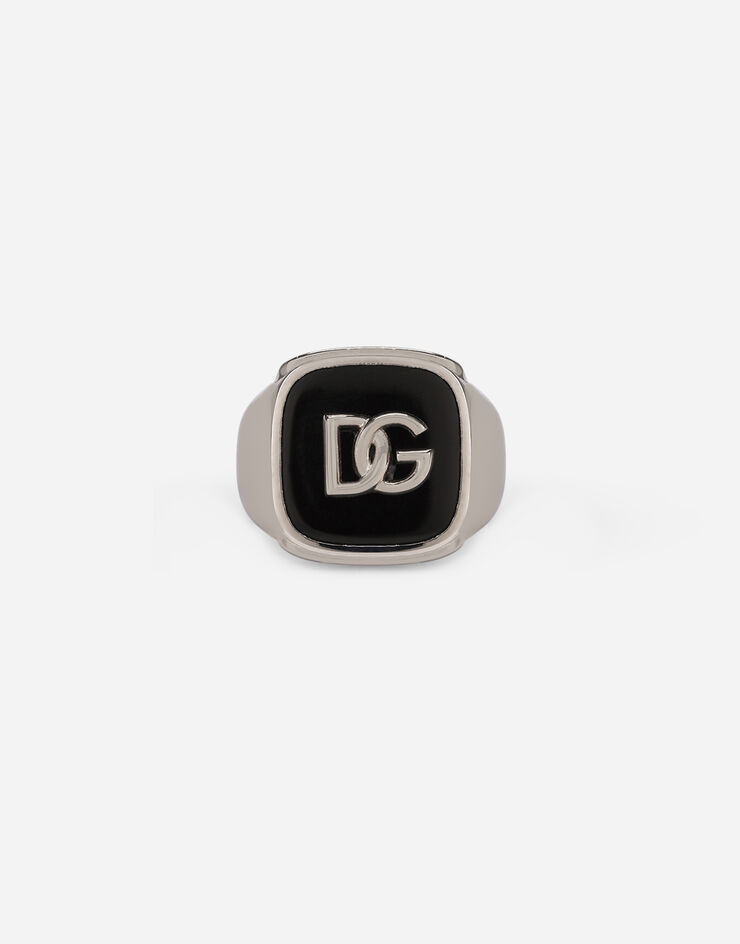 Dolce & Gabbana Кольцо с эмалью и логотипом DG серебристый WRN5B2W1111
