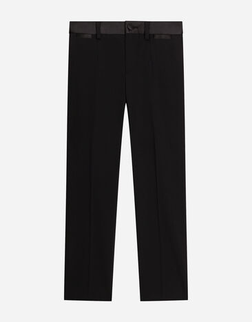 Dolce & Gabbana Pantalón clásico en paño de lana con aplicaciones de raso duquesa Azul L44P43FUBFT