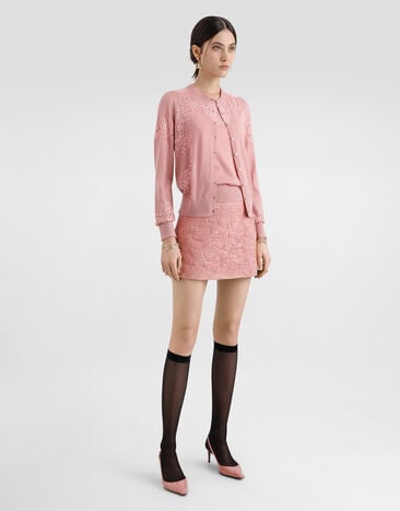 Dolce & Gabbana Canotta in lana con intarsio in pizzo Rosa FXT02TJDVB0
