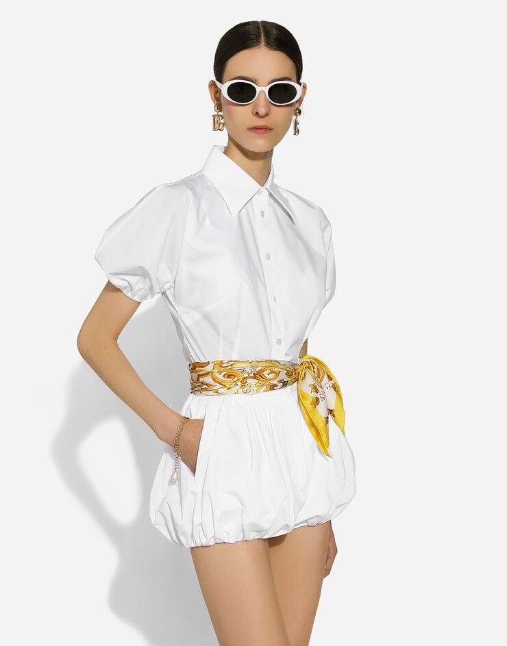 Dolce & Gabbana سروال واسع وقصير فضفاض من بوبلين قطني أبيض FTC5HTFU61D
