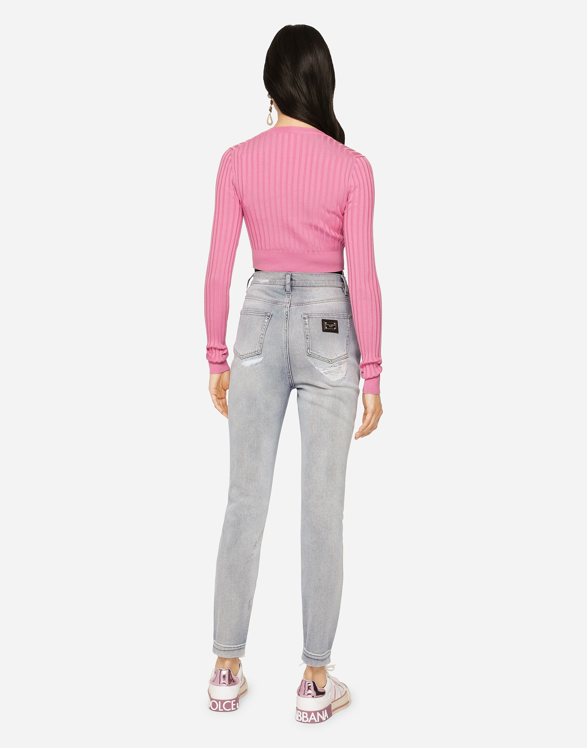 Light blue denim Grace jeans with ripped details in