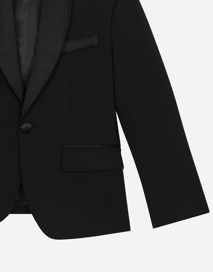 Dolce & Gabbana Veste droite en laine avec détails en duchesse Noir L41J83FUBE7