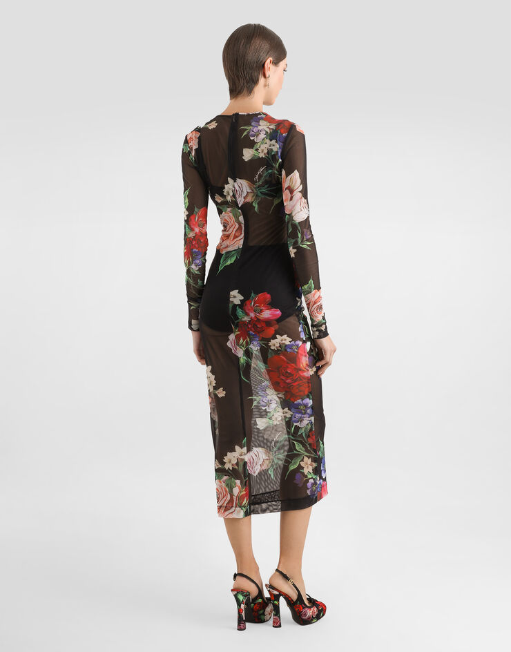 Dolce & Gabbana 花卉印花薄纱中长连衣裙 版画 F6IAPTFSUBV