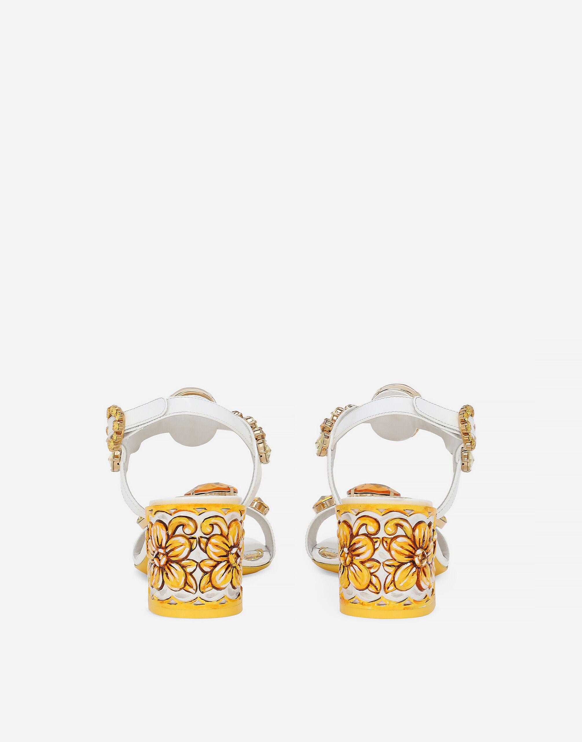 Patent leather sandals with stone embellishment and painted