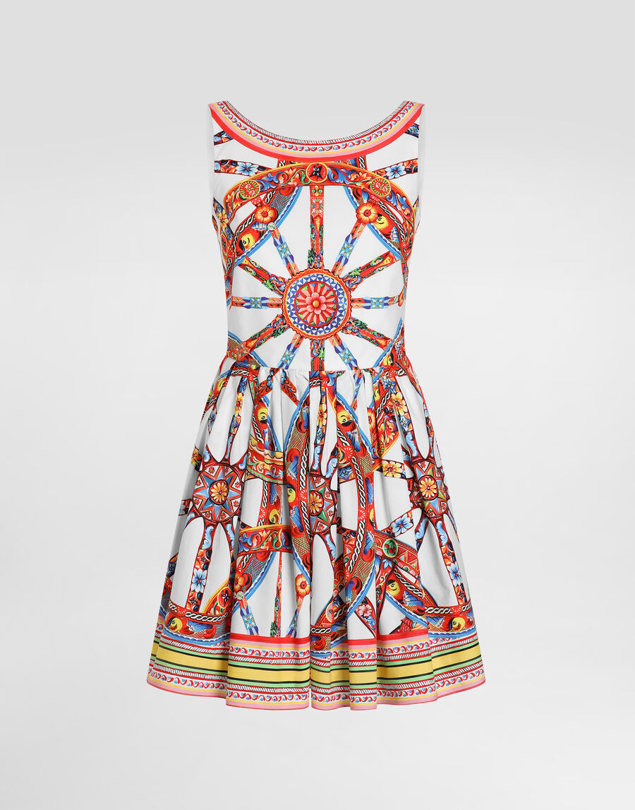 Carretto-print poplin midi dress