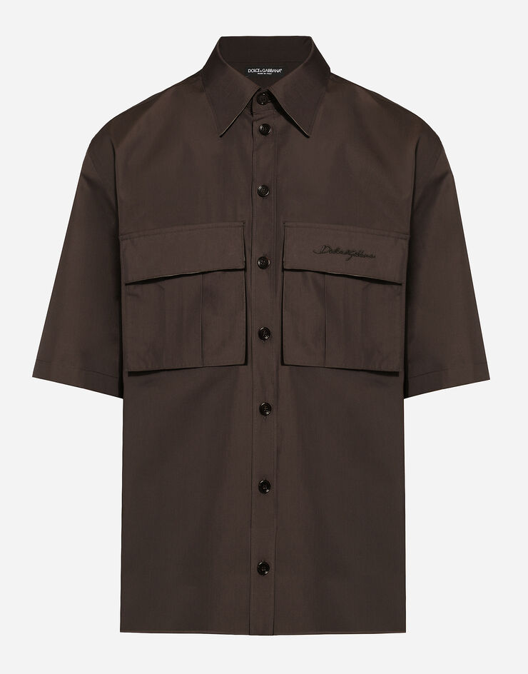 Dolce & Gabbana Poplin Hawaiian shirt with pockets Brown G5LX2ZFU5SW