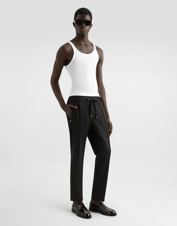 Dolce & Gabbana Tanktop Slim gerippt mit Plakette Weiss G8PA8TG7O6R