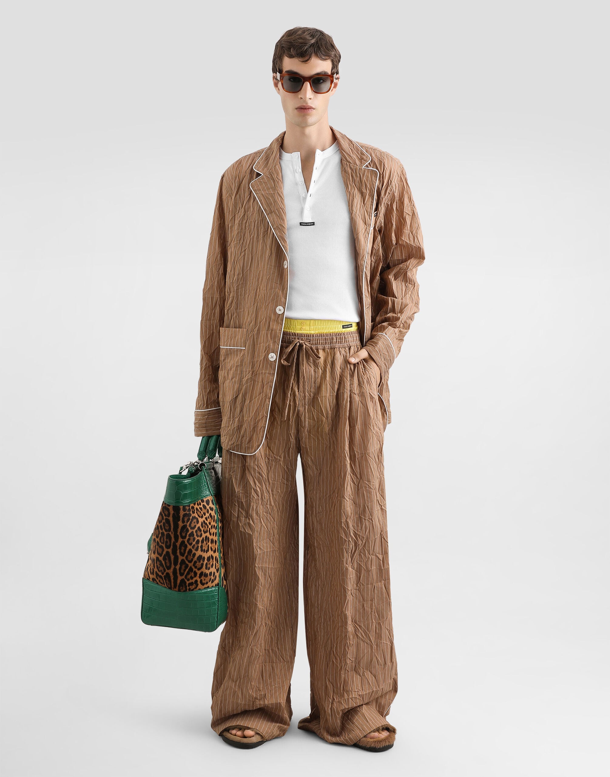 Crinkled striped fabric vanity trousers in Multicolor for Men