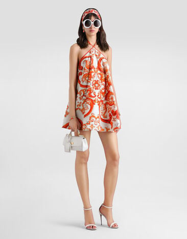 Dolce & Gabbana Flared dress in majolica-print poplin Multicolor F614RTGDDRD