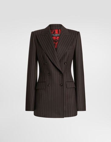 Dolce & Gabbana جاكيت مزدوج الأزرار Turlington من قماش تويل بنقشة خطوط رفيعة Multicolor F29QFTGDD1H