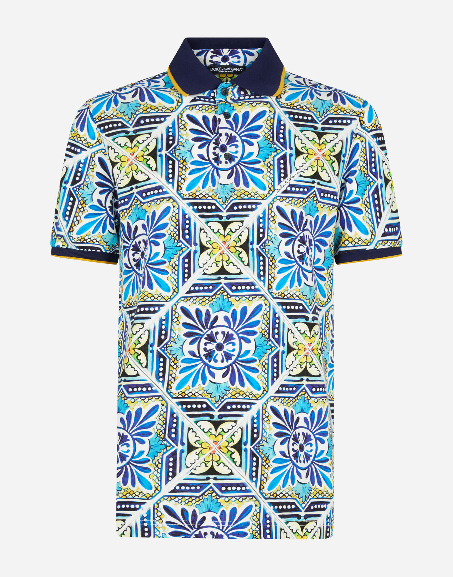 Cotton polo shirt with maiolica print