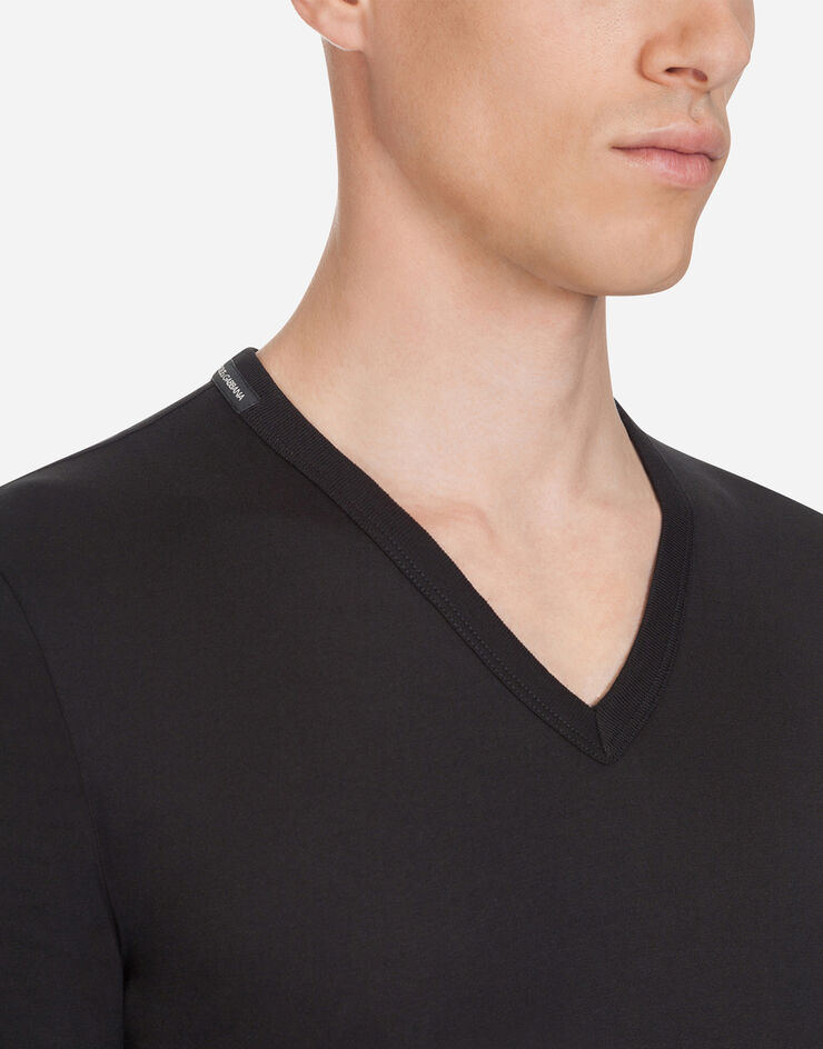 Dolce & Gabbana T-SHIRT SCOLLO V Black G8CX9TG7ZHH