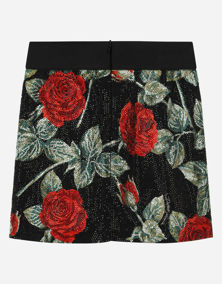 DolceGabbanaSpa Charmeuse miniskirt with branded elastic and rose print Mehrfarbig L54I70G7J1W