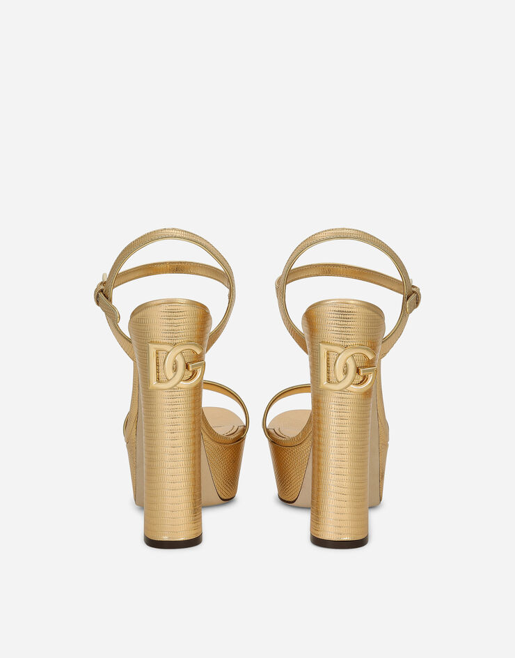 Dolce&Gabbana 래미네이팅 카프스킨 플랫폼 샌들 골드 CR1340A7067