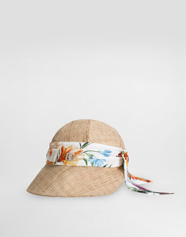 Dolce & Gabbana Flower-print raffia hat with visor and DG logo Multicolor LB5H67G7PFK