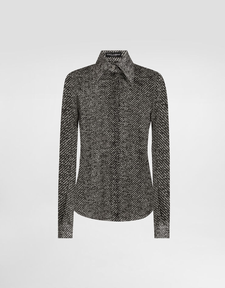 Dolce & Gabbana Silk chiffon shirt with bouclé print Multicolor F5R64TIS1ZM