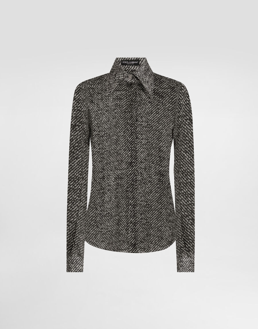 Silk chiffon shirt with bouclé print